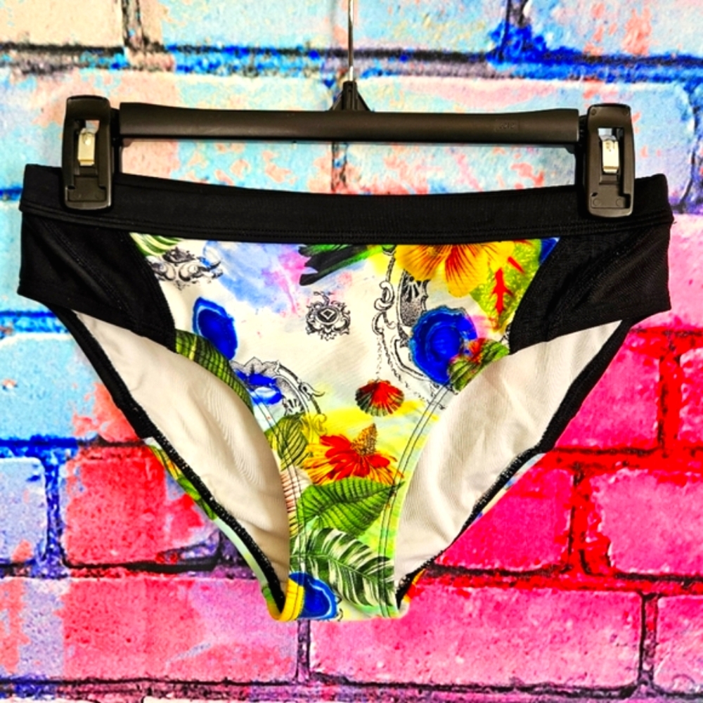 NWOT Athleta Bikini Bottoms Flora & Fauna On Black/White